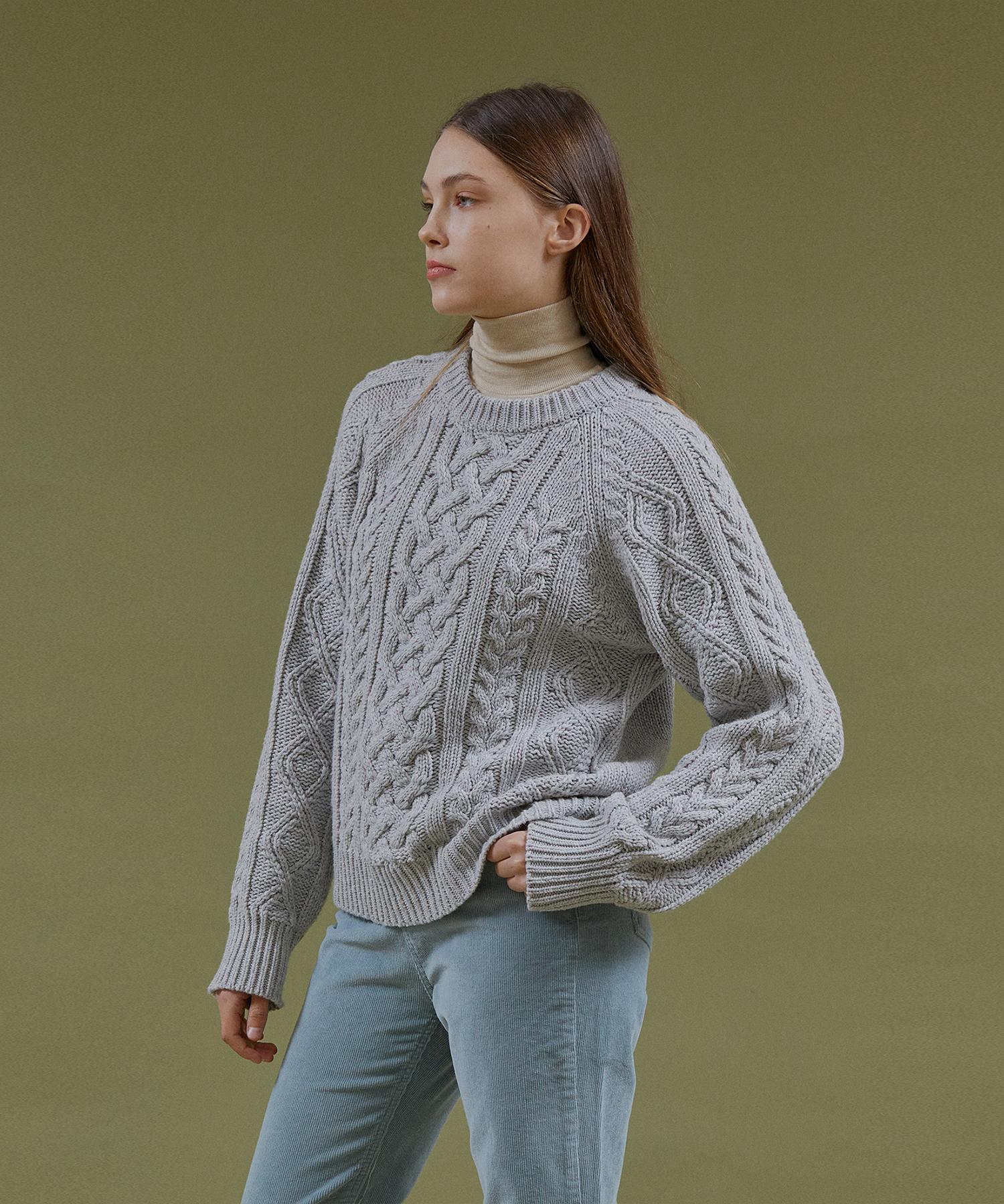 Pin Black Wool Cable Classic Knit (2 Colors) Light Grey/Free