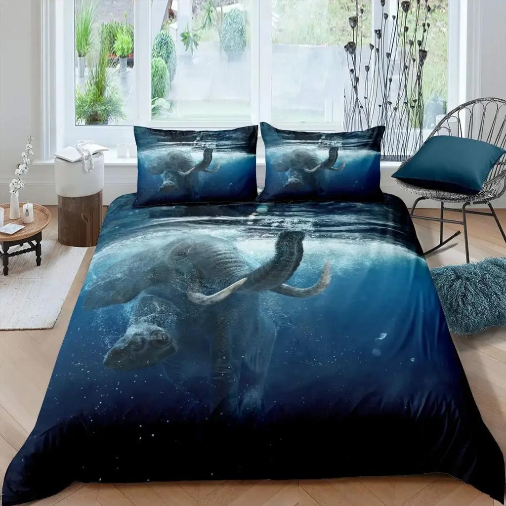 3D Elephant Duvet Cover Set Queen Size African Safari Animal Comforter Set Wildlife Bedding Set Retro Wall Decor Bedspread Cover