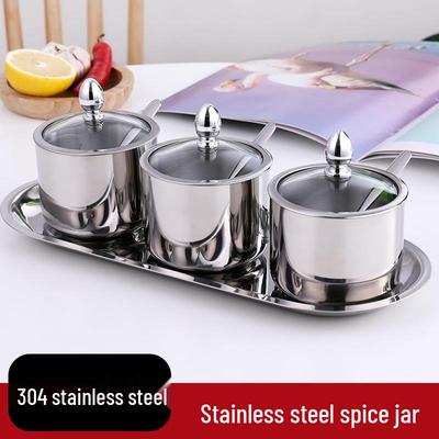 304 Stainless Steel Seasoning Set: Oil Pot, Condiment Box, Salt Shaker, Soy Sauce & Vinegar Bottles with Storage Rack