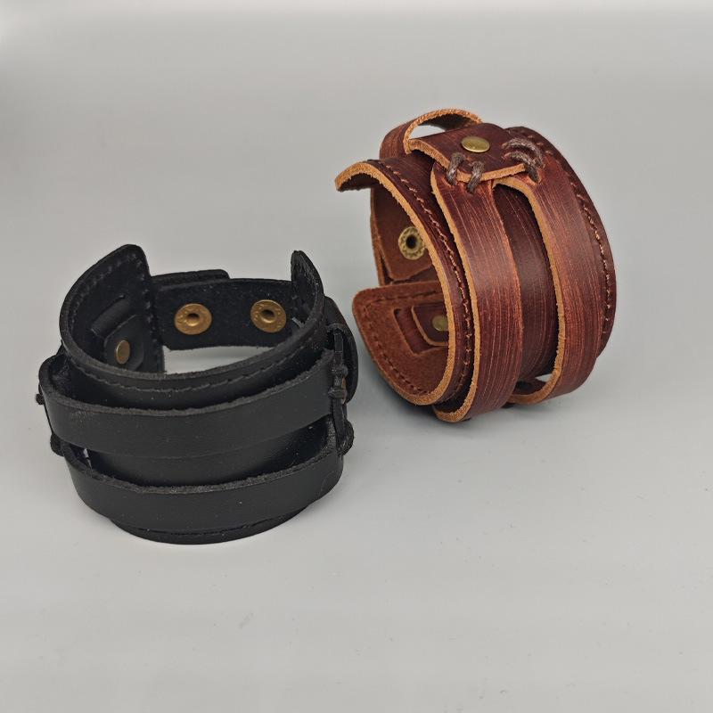 Übertriebenes breites Retro-Armband aus distressedem Rindsleder für Herren - Europäisch-Amerikanischer Stil