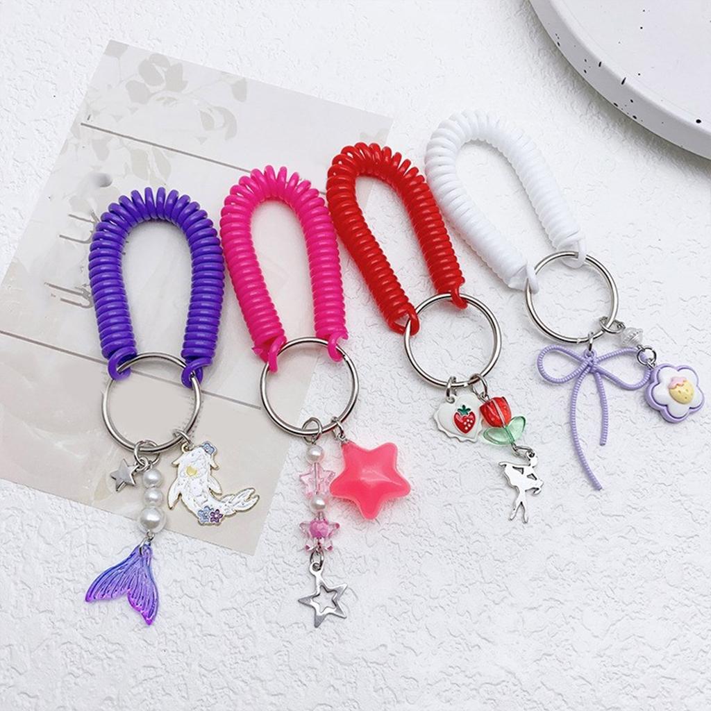 Colorful Cellphone Charm Retractable Spring Coil Keychain Stretch Cord Phone Chain Bag Pendant Convenient Accessory