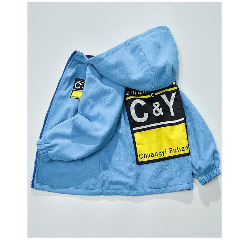 Jungen Kapuzen-Fleece-gefütterte wendbare Windjacke für große Kinder Herbst-Oberbekleidung