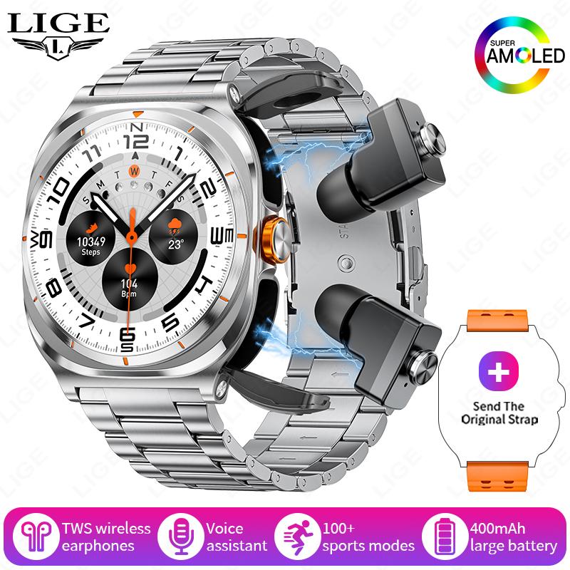 New TWS 2-In-1 Headset Smart Watch Bluetooth Call Men Watches 400mAh Battery Heart Rate Play Music Smartwatch Women