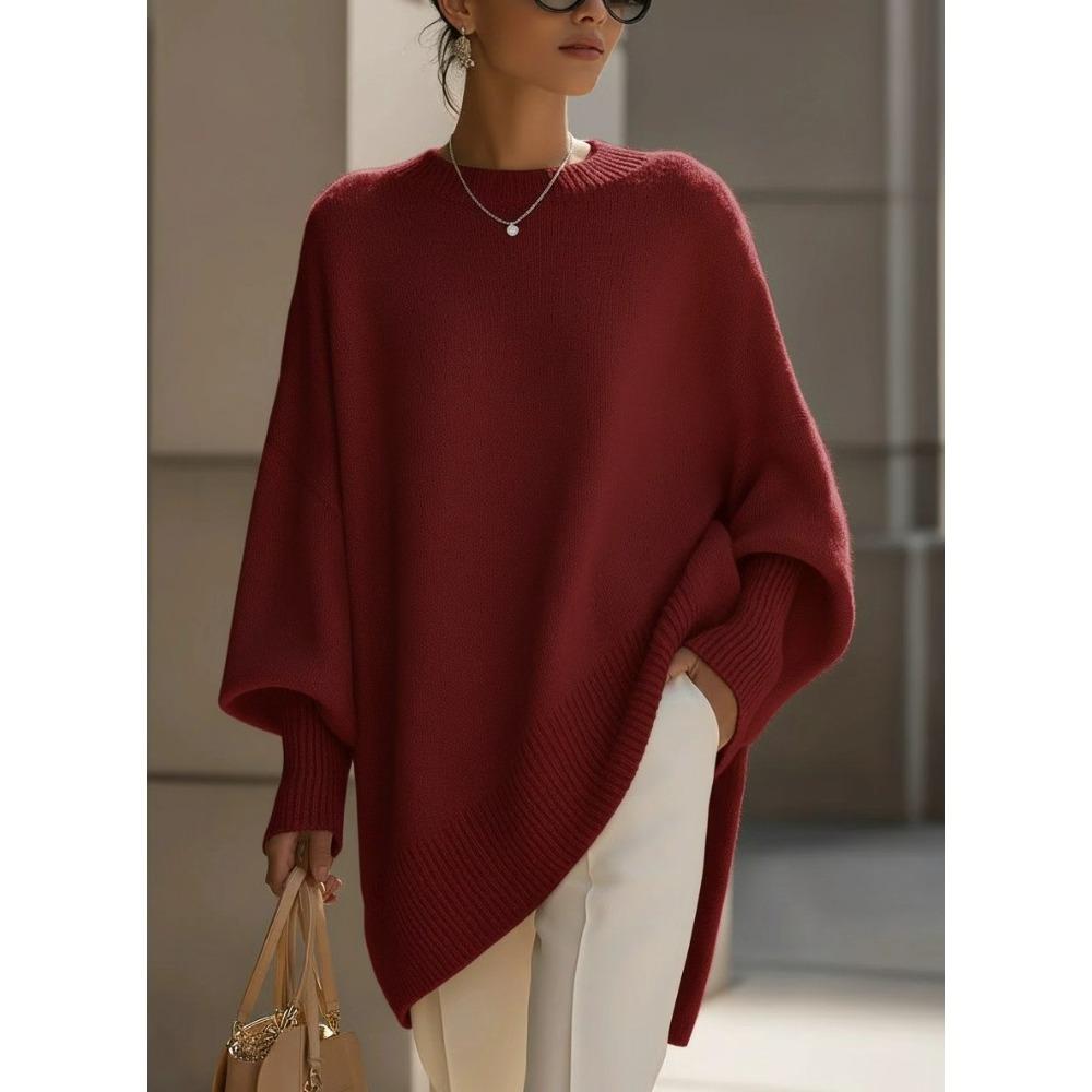 Damen Uni Rundhals Pullover Strickoberteil, Lockerer Fauler Stil Freizeit Strickbluse