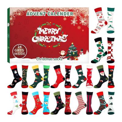 Christmas Sock Advent Calendar for Kids 24-Day Countdown Holiday Decoration Cotton Stocking Stuffers for Children's Rooms Parties