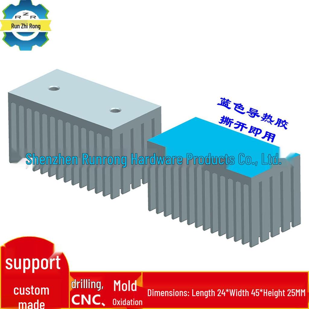 Aluminum Heatsink Fin 24x45x25MM with M4 Hole, CNC Processed