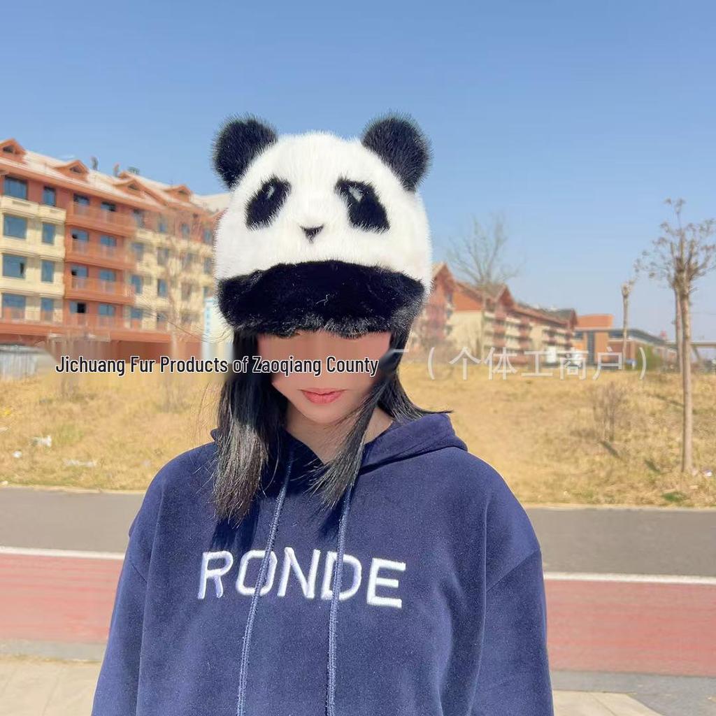 Cozy Panda-Style Faux Mink Fur Hat with Ear Protection and Scarf for Autumn/Winter