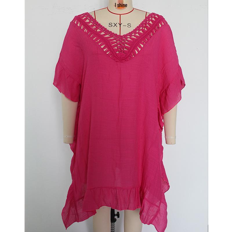 Flerfärgad volangkant virkad krage knytband öppen spetskofta för damer solskydd