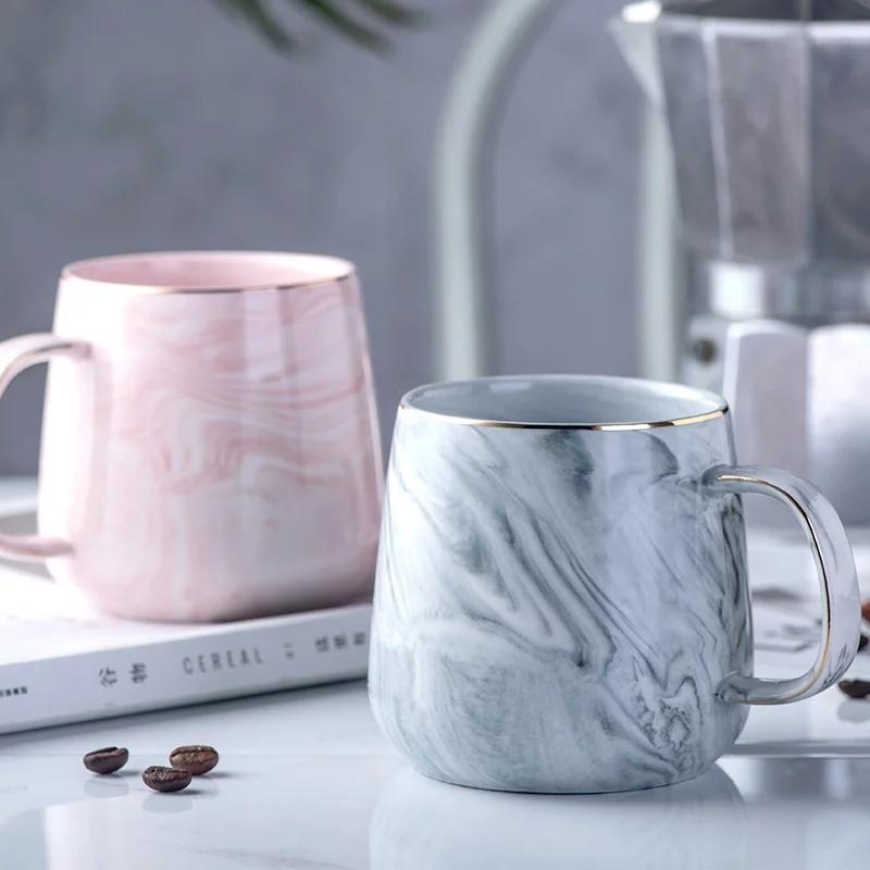 400ML Creative Ceramic Cups Marble Pink Coffee Mug Ceramic Coffee Cup Lover's Gift Porcelain Mugs For Tea Breakfast Cup For Milk
