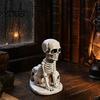 Durable Desktop Statue for Halloween Dog/Cat Skull Figurine, Resin Gothic Animal Haunted House Theme Accessory Desk Fireplace, Spooky Home Tabletop
