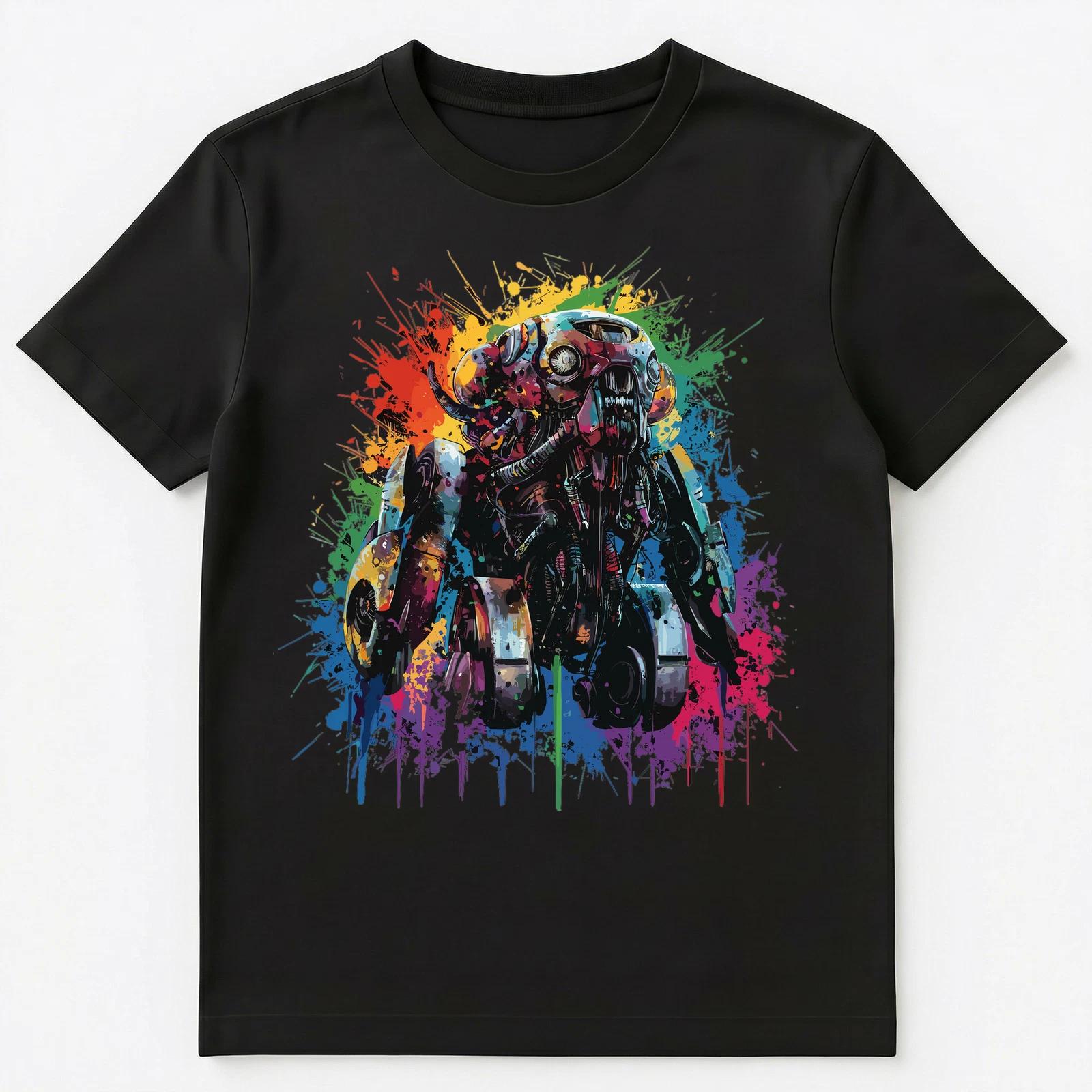 

Colorful Paint Splash Scary Creepy Robot Art Graphic Unisex T-Shirt 2XL