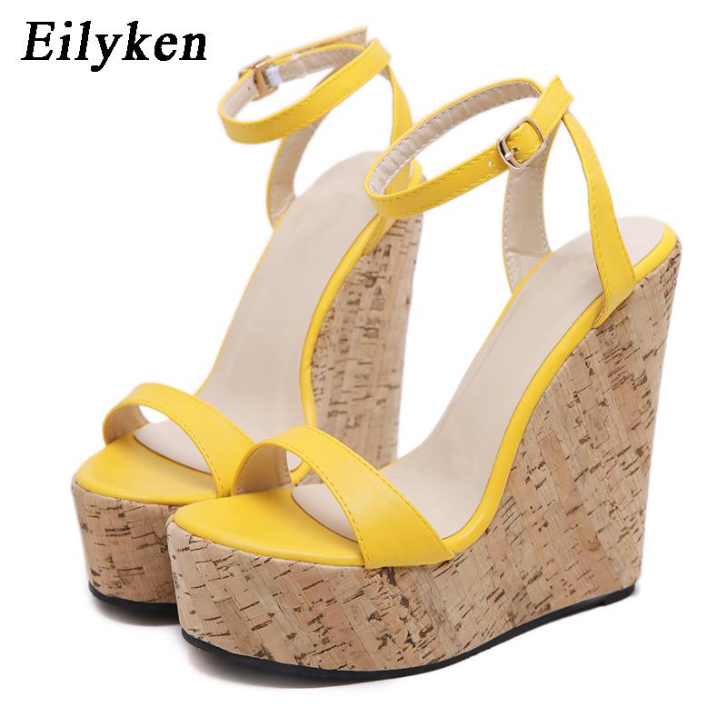 Fashion Eilyken Open Toe Ankle Strap Platform Wedges Women Sandals Super High Cover Heel Gladiator Buckle Ladies Summer Shoes