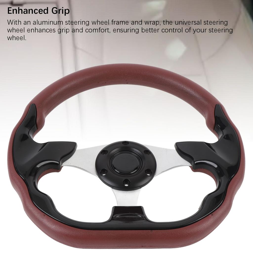 13in Car Steering Wheel PU Sporty Look Enhanced Grip Race Style Steering Wheel for 6 Hole Steering Wheel Hub Adapter