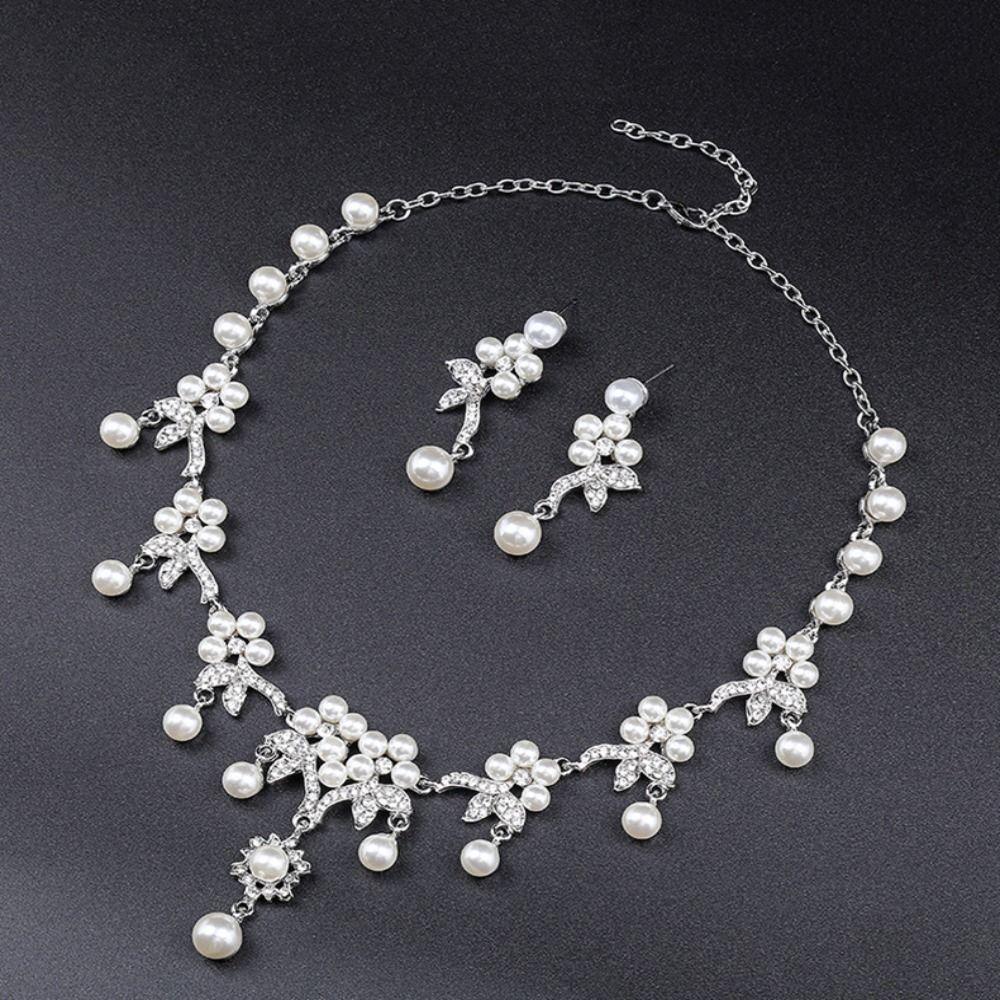 Shining Claw Chain Jewelry Set Luxury Necklace Earrings Set Bridal Pearl Necklaces Earrings  Women
