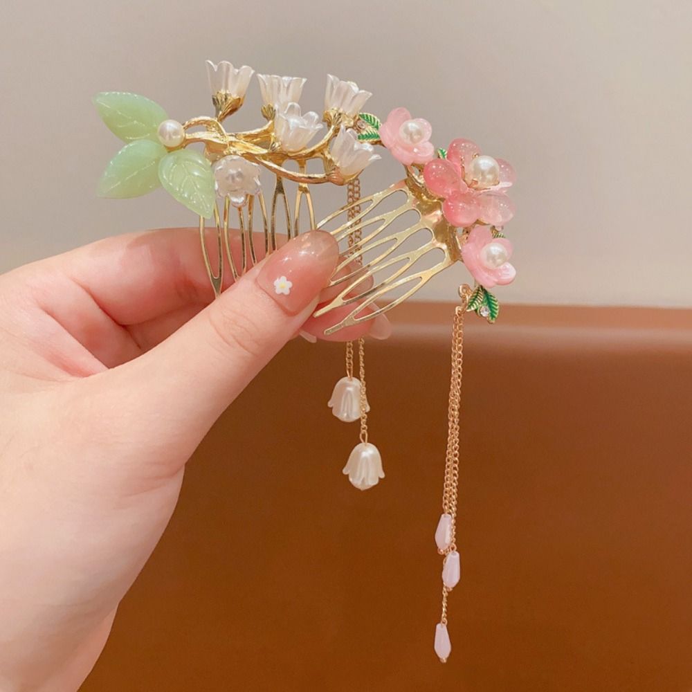 Fan Children's Hairpin Pearl Chinese Style Hair Stick Antique Flower Hair Comb  Children