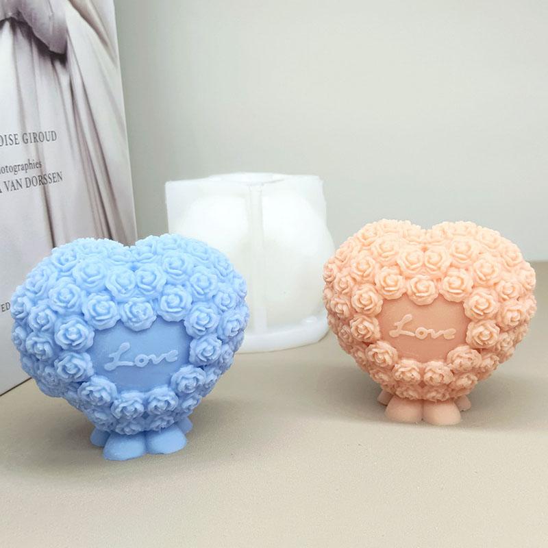 3D Rose Heart Shaped Candle Silicone Mold DIY Handcrafted Love Valentine's Day Decor Scented Candle Plaster Mould Wedding Gifts