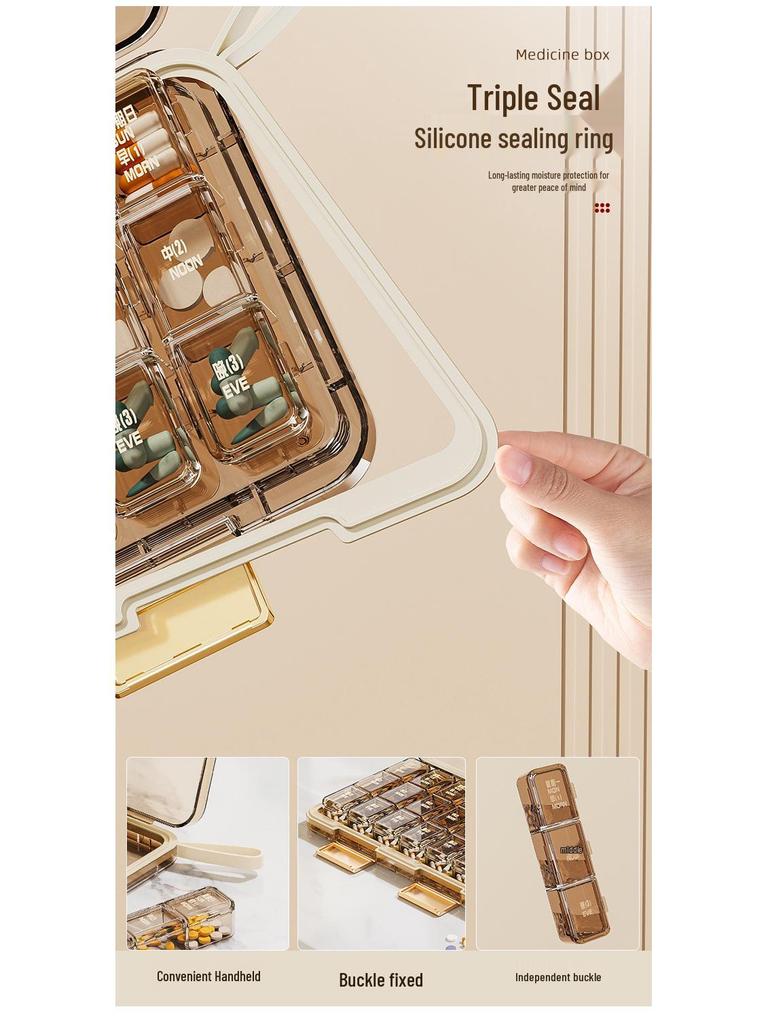 Portable Weekly Pill Organizer with Transparent, Sealed Compartments.