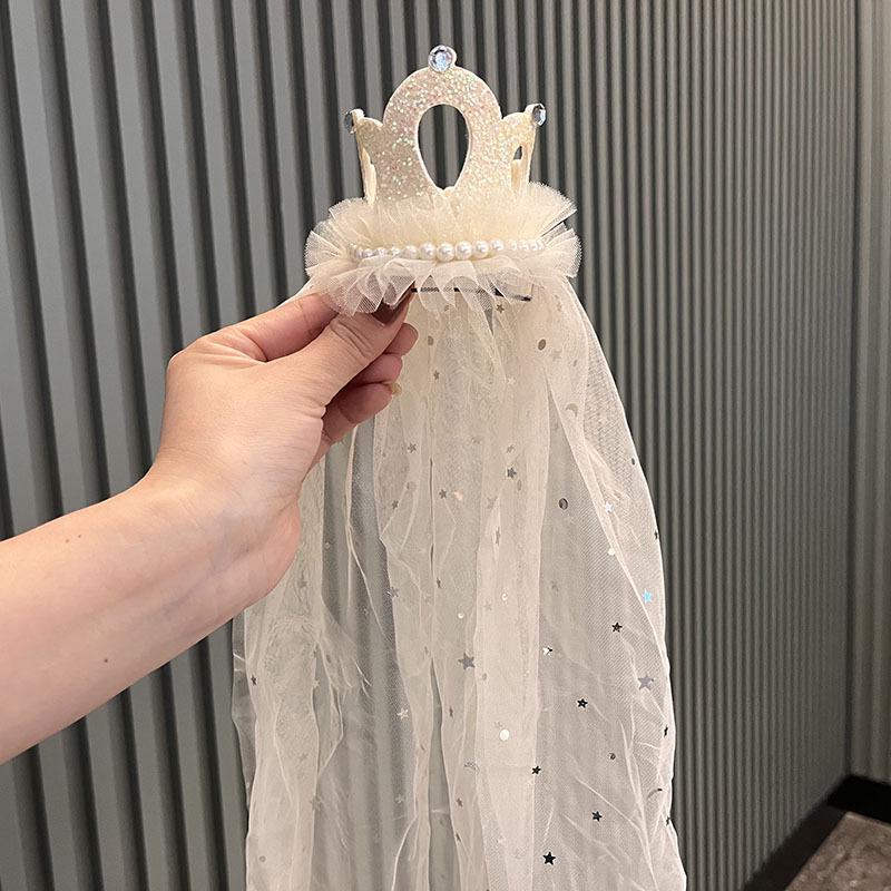 Koreanische Prinzessin 3D Krone Stirnband Schleier für Geburtstagsparty & Blumenmädchen