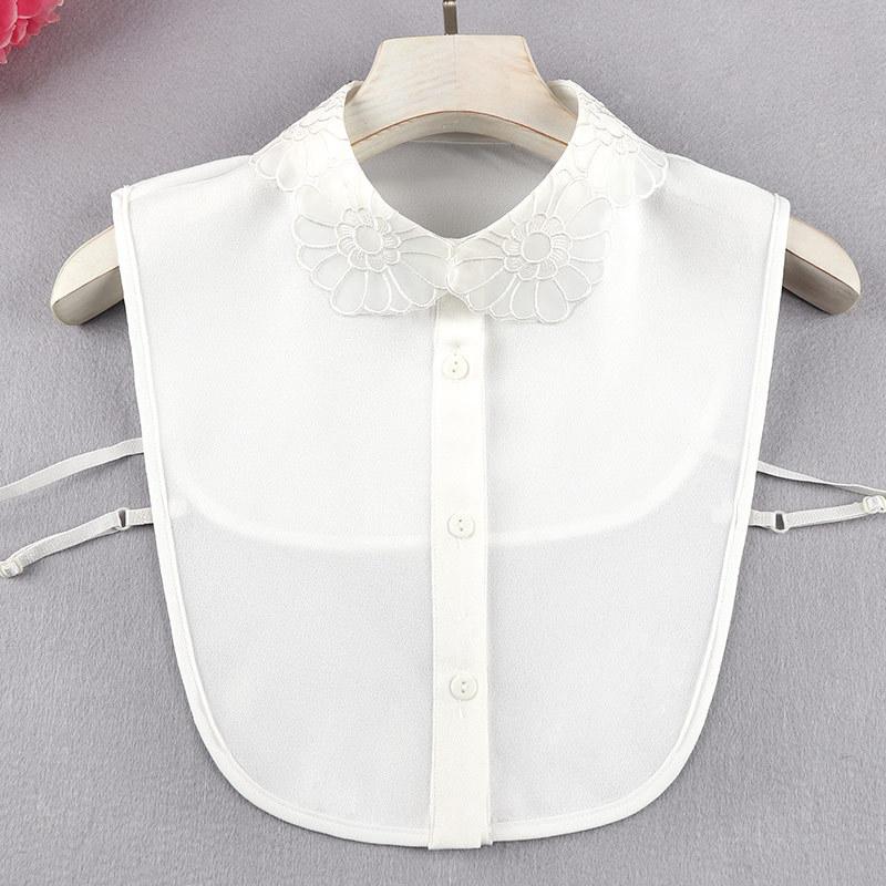 Camisa con Cuello Falso de Encaje Hueco Camisa de Chifón Bordado con Cuello Falso Cuello de Muñeca para Mujer