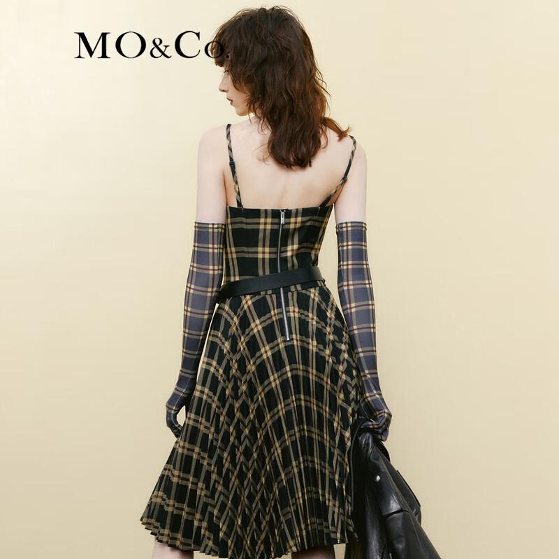 MO&Co. Pleated Plaid Boned Bustier Dress with Detachable Elements