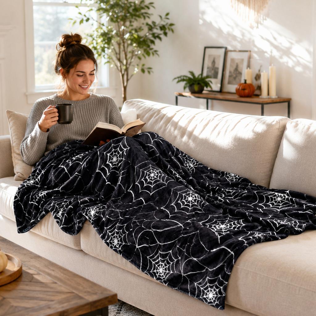 Halloween Throw Blanket for Couch, Decorative Plaid Blanket for Sofa and Party Decor