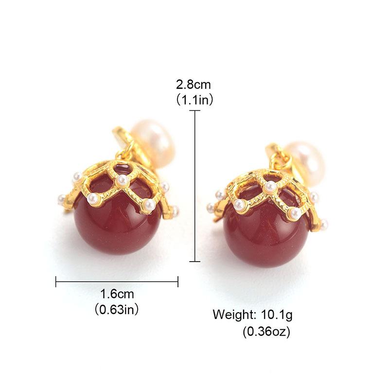 Medieval vintage earrings autumn and winter natural stone pearl stud earrings fringed design retro court style geometric earrings