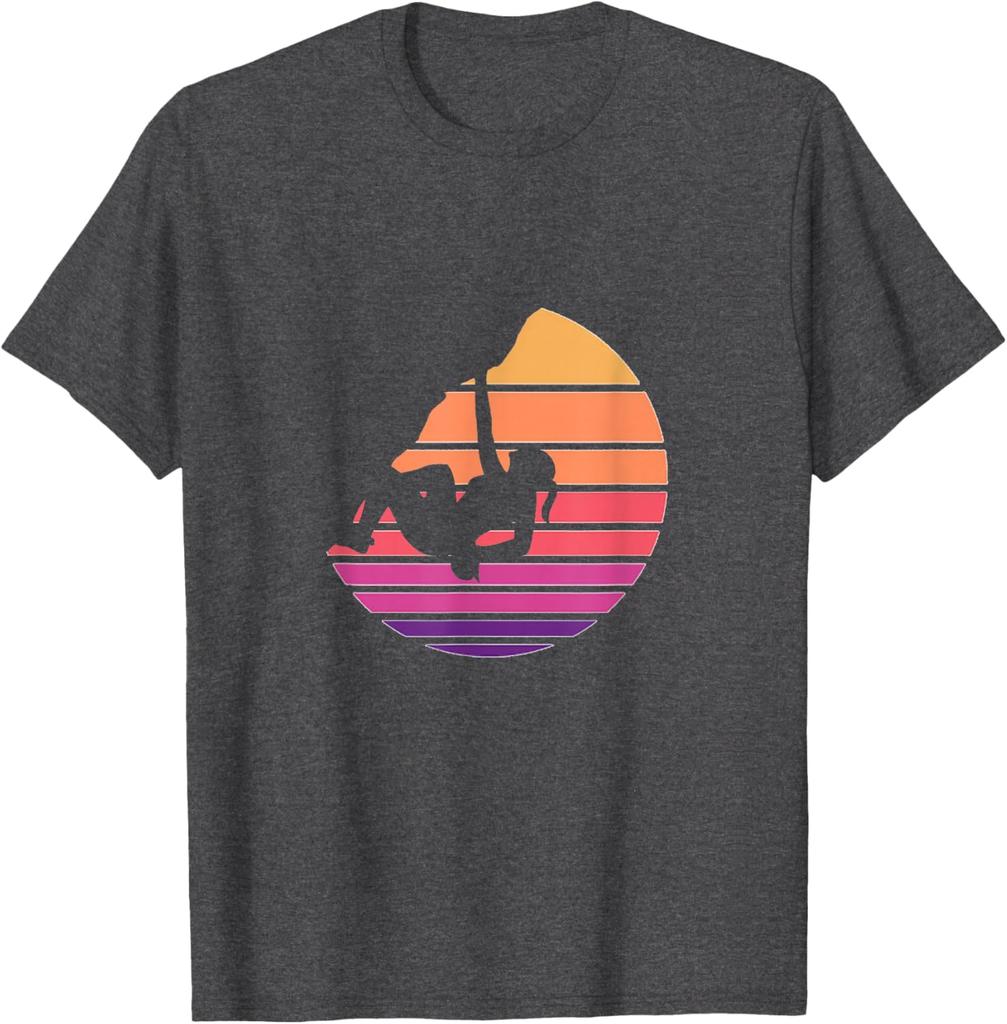 Rock Climbing Sunset Retro Vintage Graphic Tee Men Women Cotton Short Sleeve TShirt Outdoor Sports