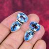 Swiss Blue Topaz Handmade Gemstone Earrings, 925 Solid Sterling Silver Earrings Antique Jewelry, For Engagement Gift