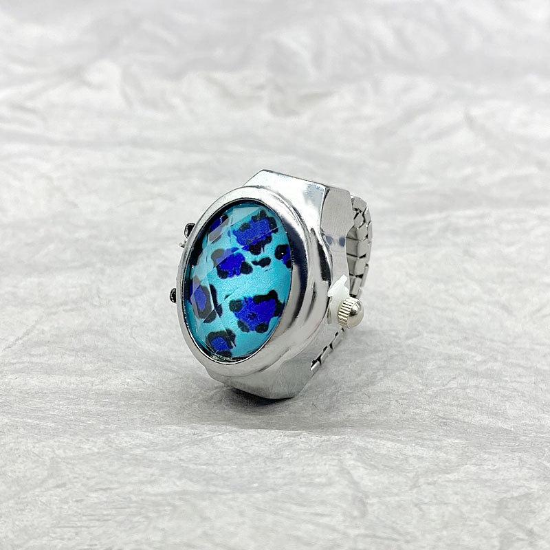 Finger Ring Quartz Watch Charm Opal Inlay Stainless Steel Elastic Band