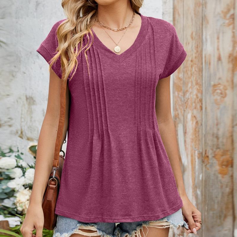 Spring Summer Leisure Fashion V-neck Striped Trend Loose Top T-shirt