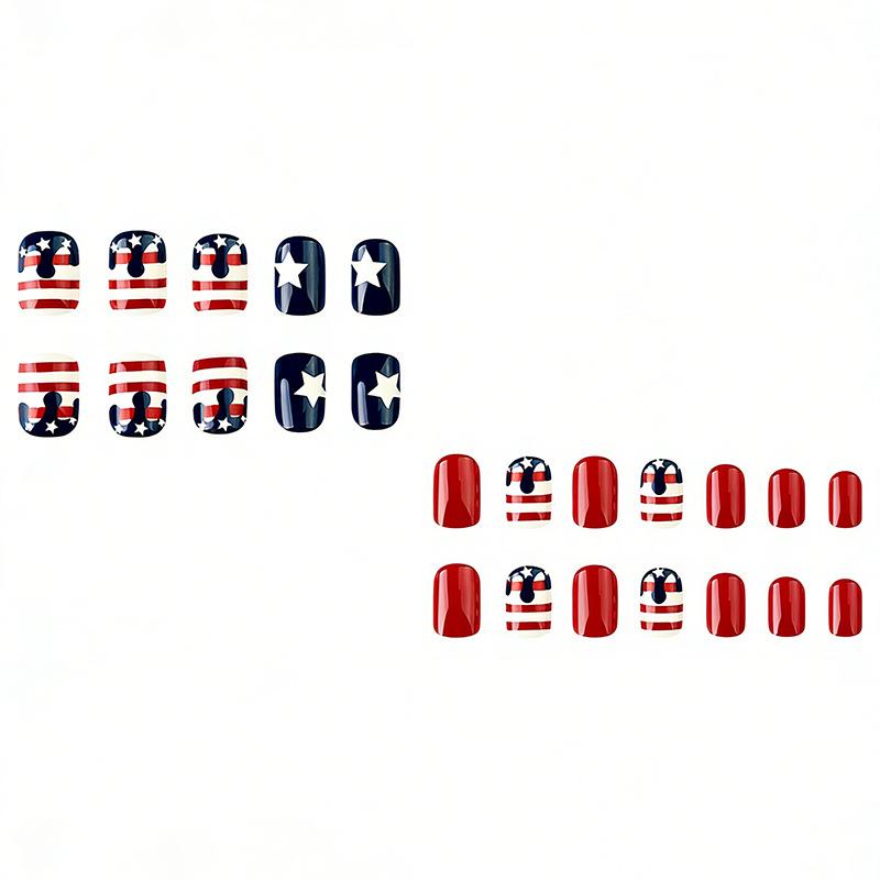 New Manicure Independence Day Flag Striped Star Design Short Square Wearing Armor