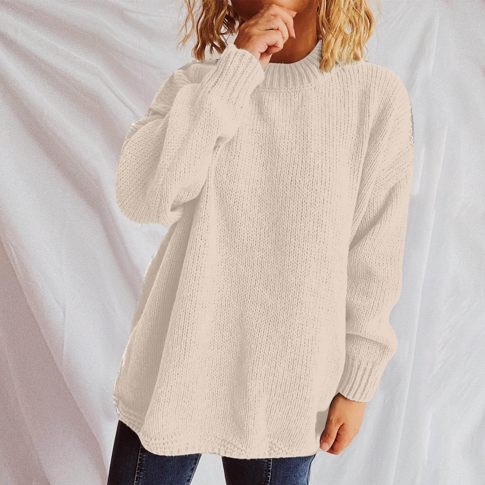 

Женский осенне-зимний свободный свитер-пуловер, модный свитер с длинными рукавами и круглым вырезом, с обратным кроем M белый