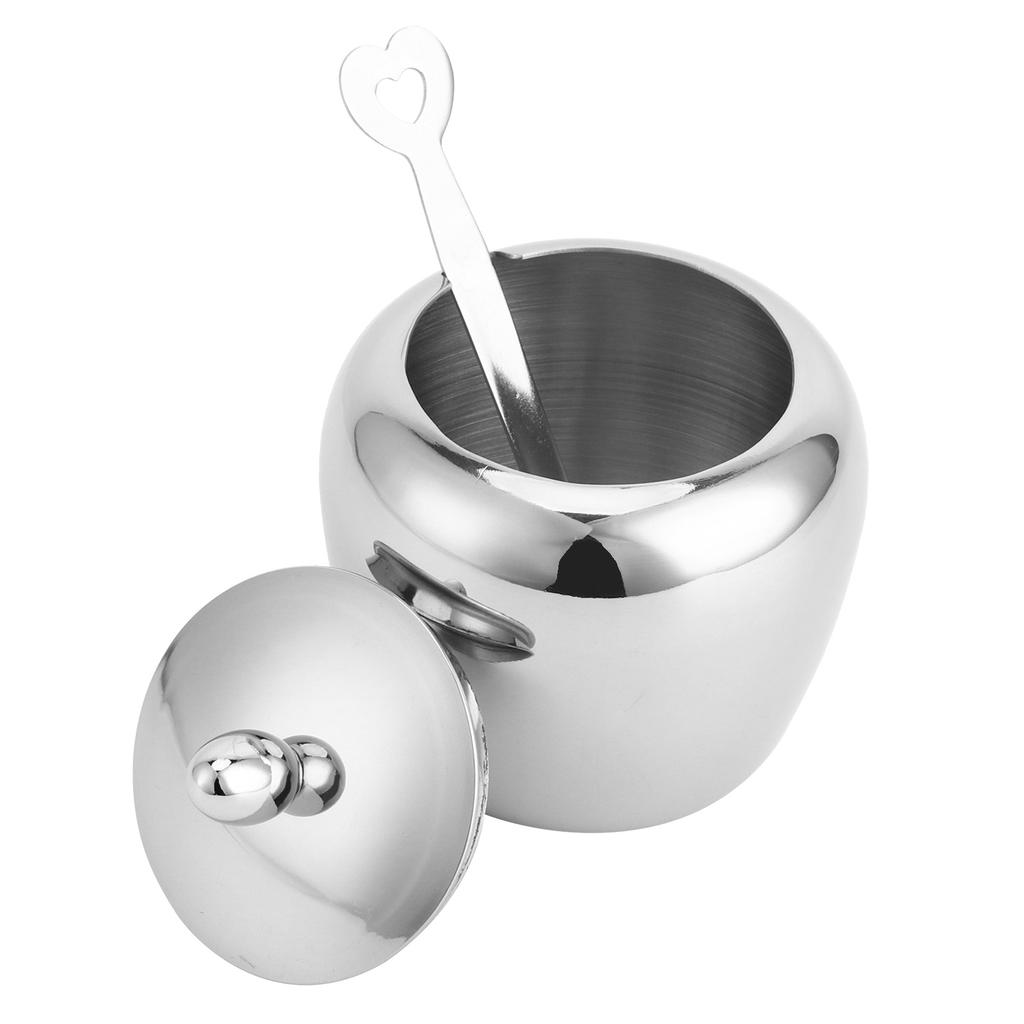304 Stainless Steel Sugar Bowl with Lip Spoon Home Kitchen Salt Pepper Spices Bowl