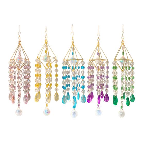 Faux Crystal Suncatcher Wind Chimes for Outside, Prisms Window Hanging Rainbow Maker for Garden Home Indoor Outdoor Decor
