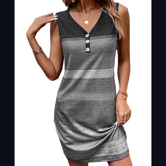 

Весенне-летнее свободное платье-майка в европейском и американском стиле с принтом в полоску и пуговицами, модное женское платье L серый