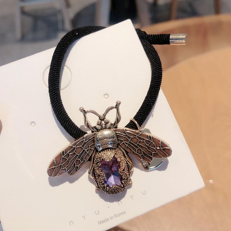 Korean-Style Retro Gemstone Bee Hair Tie - Trendy Hair Accessory