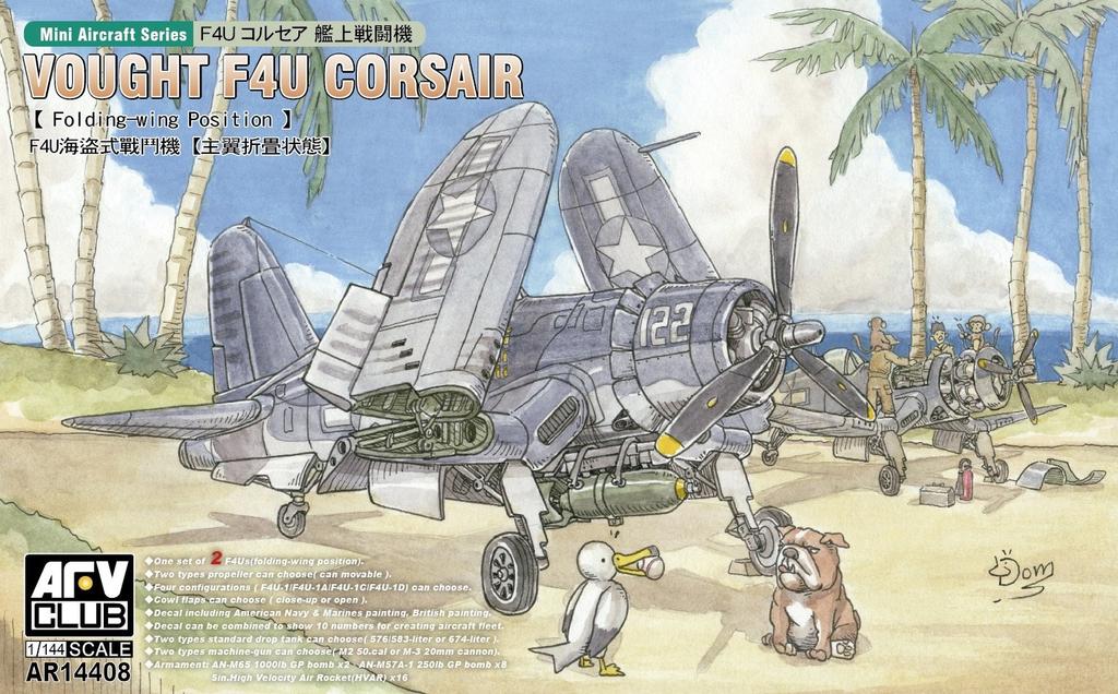 AFV Club Scale Navy Vought F4U Corsair Fighter Folding Set of Plastic Model AR14408 1/144 U.S. Carrier-Based (with Wings), 2, Kit,