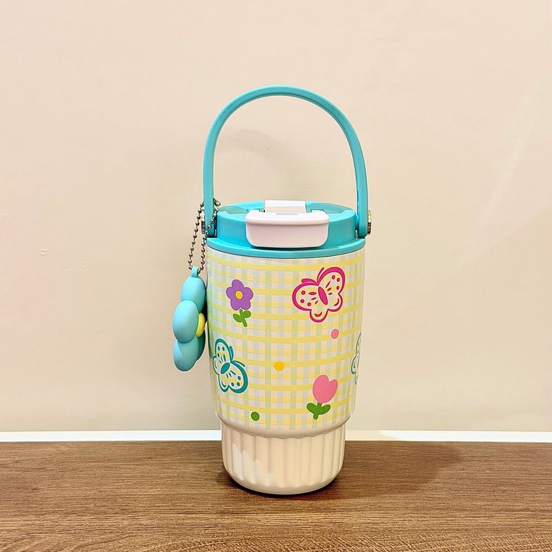 Yuan Sen Store Cute Plaid 316 Large Capacity Insulated Cup Student Portable Water Bottle High-Value Cup for Girls Plaid Butterfly 500ml
