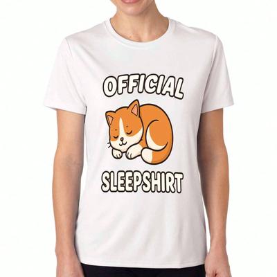 Slapende Kat Dames Katoenen T-shirt, Premium Katoen Kwaliteit Print, Officieel Slaapshirt Ontwerp, Duurzaam, Casual En Modieus T-shirt, Schattige Cartoon Stijl