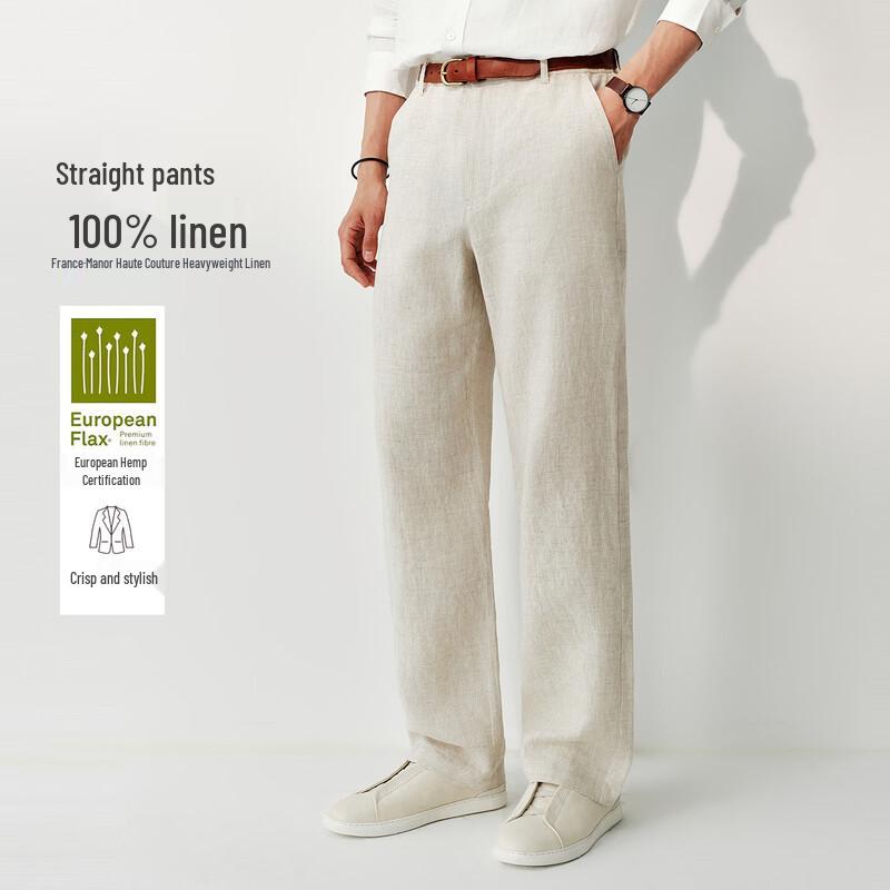 Men's French Manor 100% Linen Straight-Leg Trousers