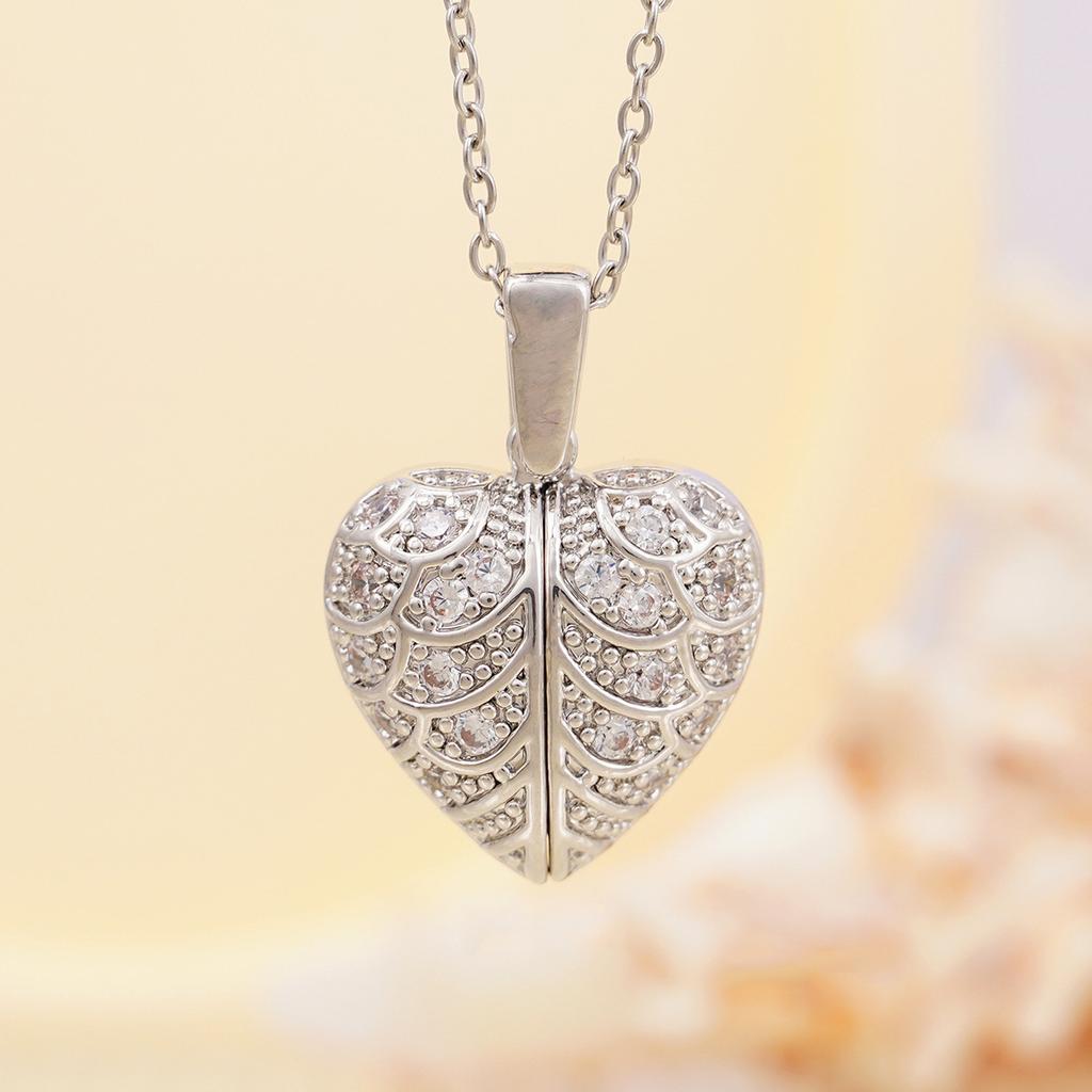 1pc Heart Angel Wings Openable Pendant Necklace Fashionable Cute Party Jewelry Valentine's Day Gift for Women Girls Mum