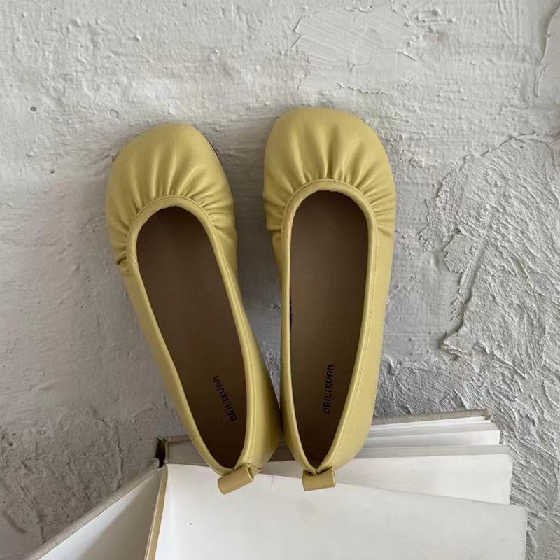 

Fashion SUOJIALUN 2025 Autumn Women New Brand Flat Shoes Fashion Pleated Shallow Slip On Single Shoes Soft Flat Heel Outdoor Ballet Shoe 39 жёлтый