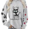 Damen Sportpullover lässig europäische Größe täglich Straße Katzenprint Rundhals plus langärmeliges Sweatshirt