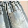 DIMANAF 2026 Summer New Plus Size Women Wide Leg Pants Jeans Shorts Casual Elastic Waist Jeans Pants Denim Cotton Blue