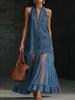 Europäisch-Amerikanisches Retro-Ärmelloses Rüschenkleid mit Faux-Denim-Patchwork, Langes Freizeitkleid für Damen 2026.