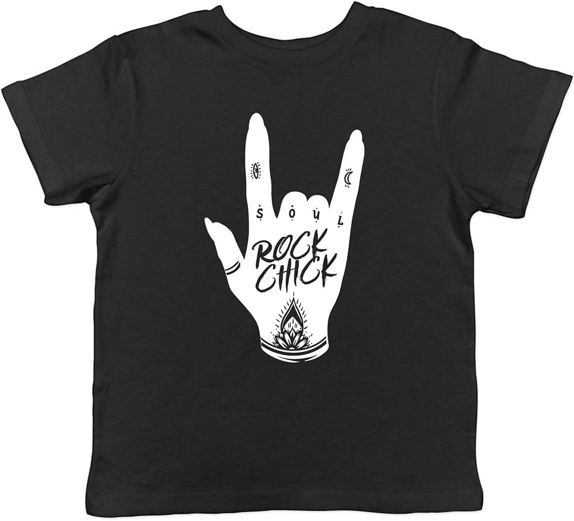 Shopagift Rock Chick Hand Sign Childrens Kids T-Shirt - Rock n Roll Band Retro Music Girls Gift Unisex T-Shirt S