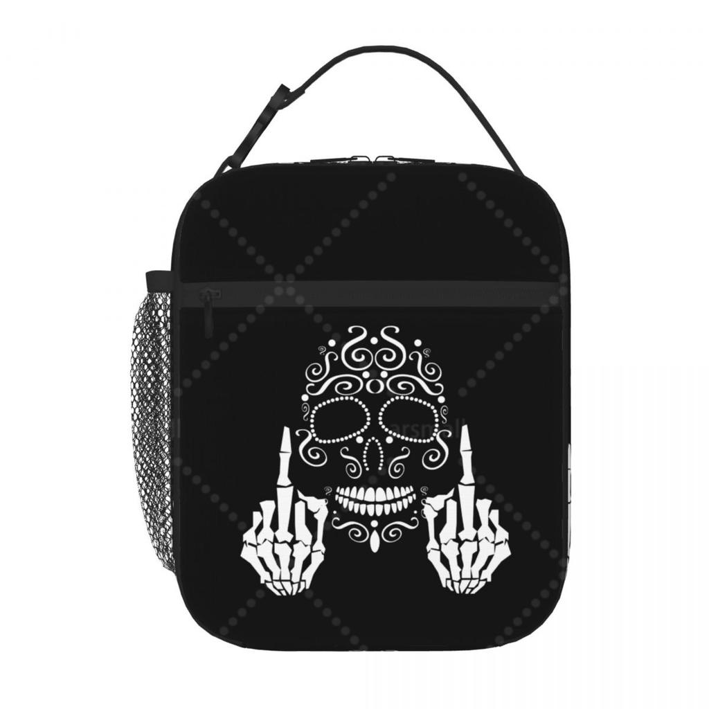 Skeleton Skull Lunch Bag Reusable Portable Cooler Thermal Lunch Box Oxford Bento Tote Bag for Work Travel Picnic