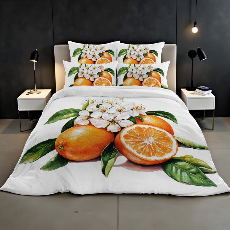 3D Digital Printing Bedding Two Or Three Piece Fruit Orange Polyester Quilt Cover