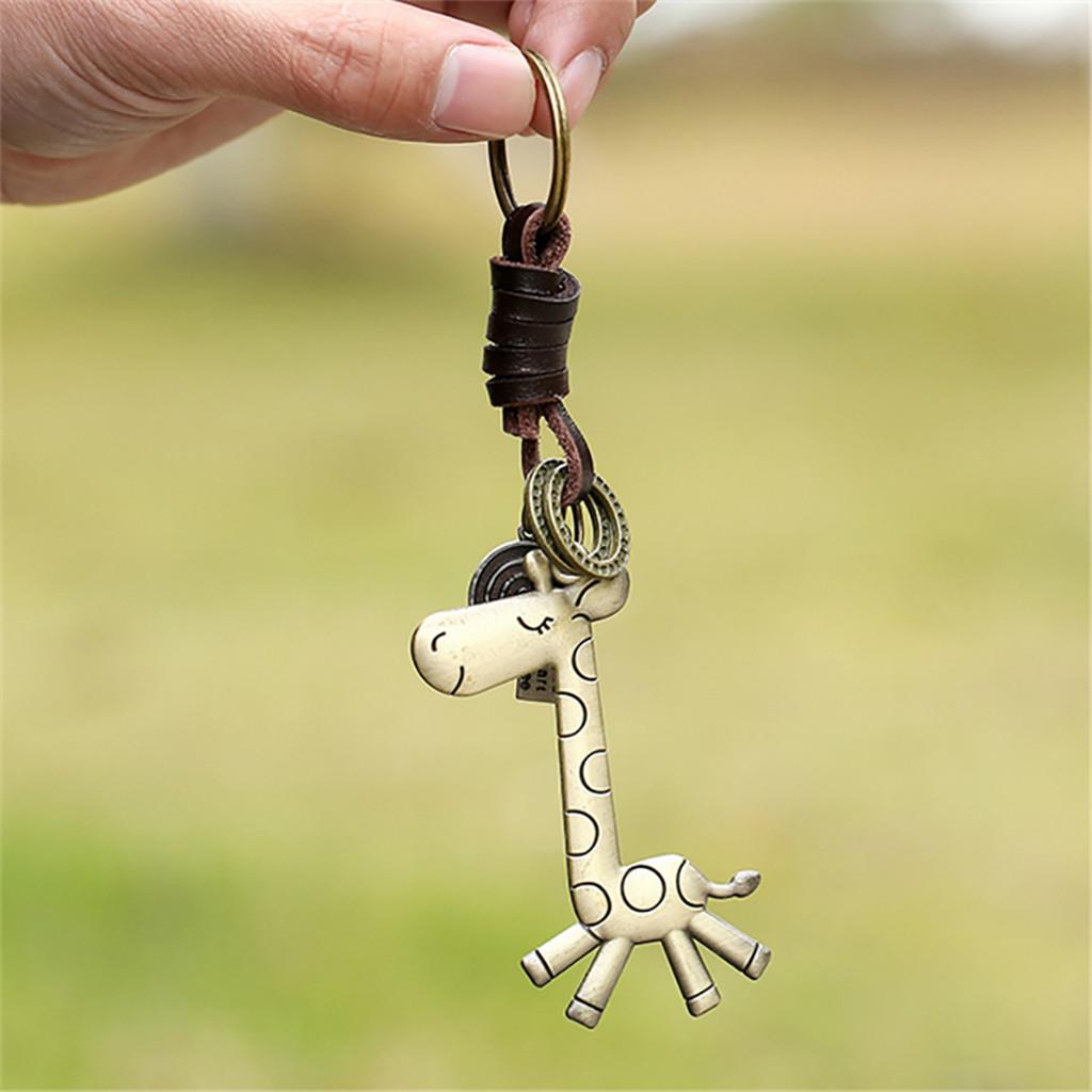 Alloy Cute Giraffe Vintage Woven Leather Keychain Key Jewelry