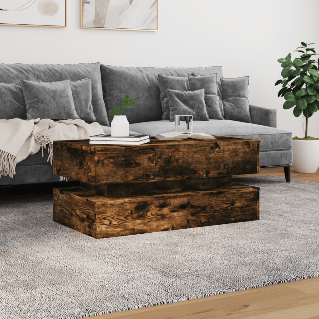 Tavolino da Caffè con Illuminazione LED, Rovere Fumé, 90X50X40 Cm